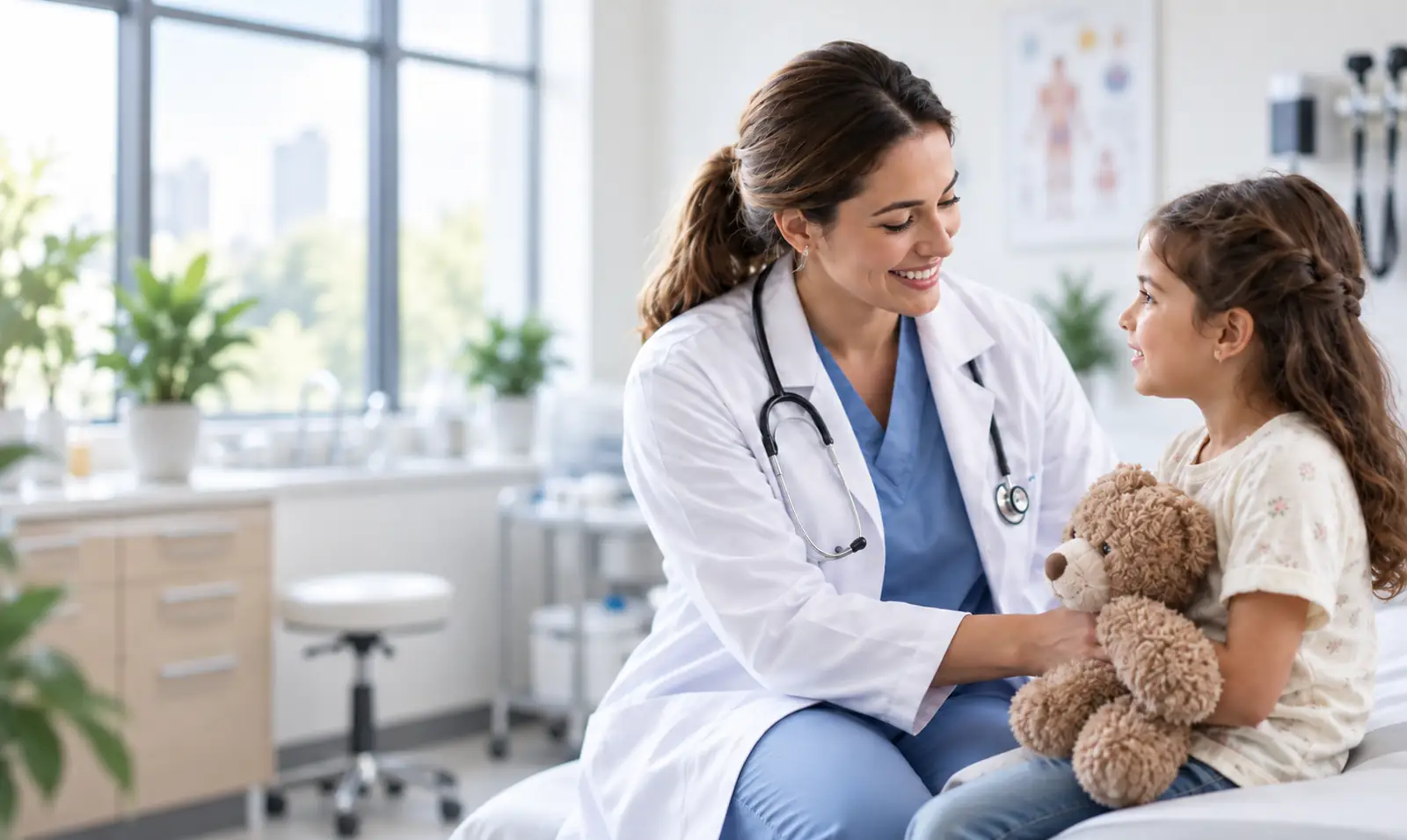 A VitaCare doctor examining a young patient during a routine check-up